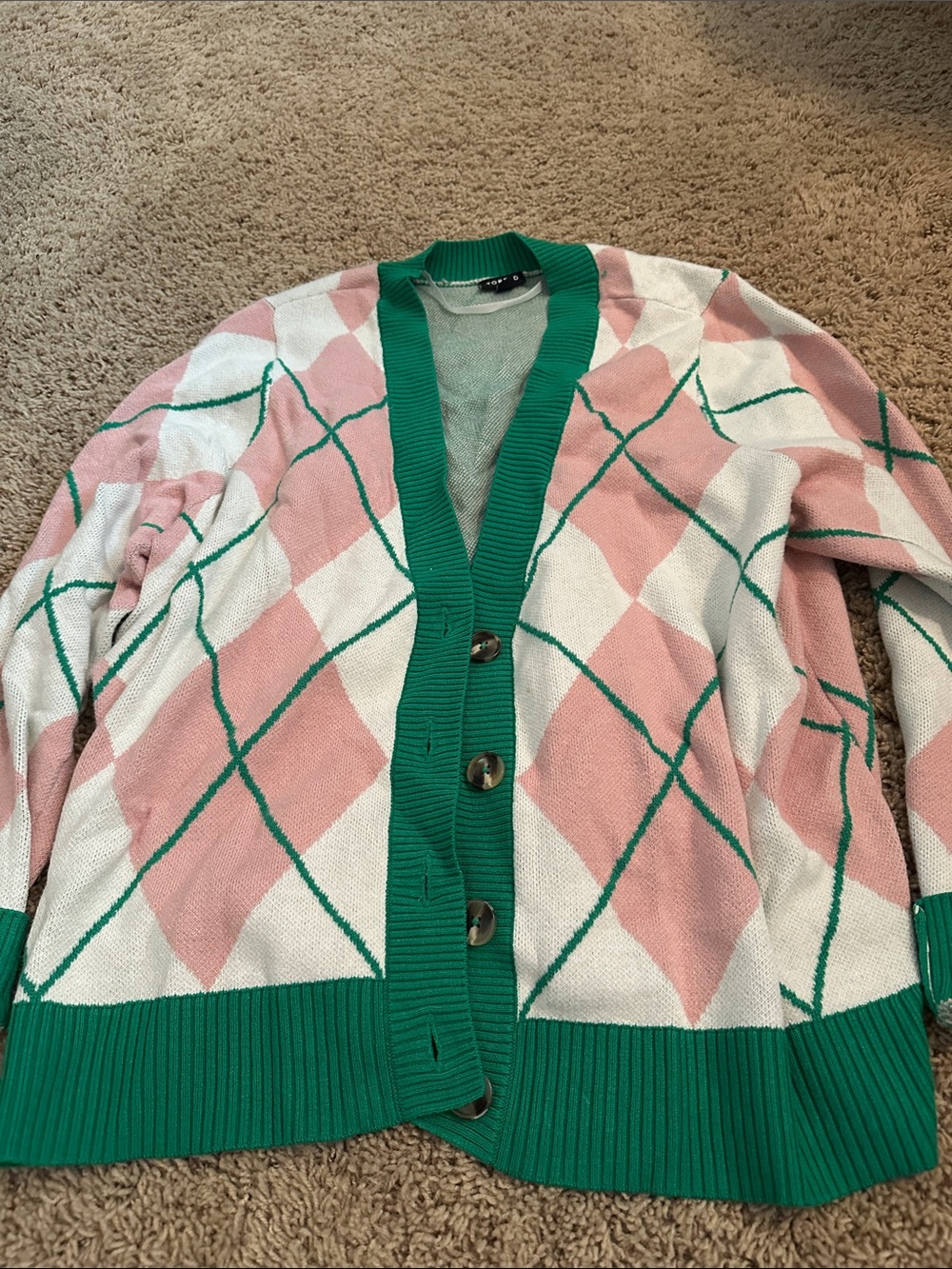 torrid Pink & Green Argyle Button-Up Cardigan